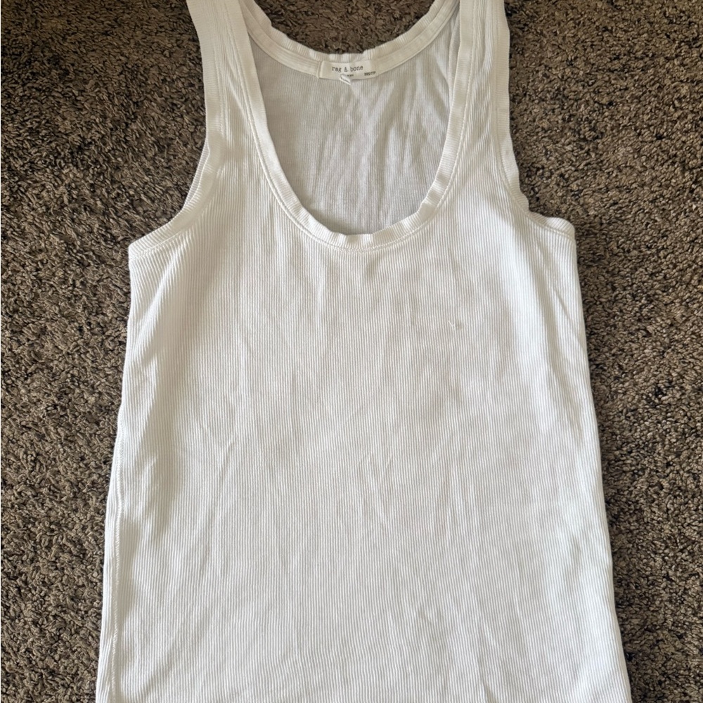 rag & bone White Ribbed Scoop Tank